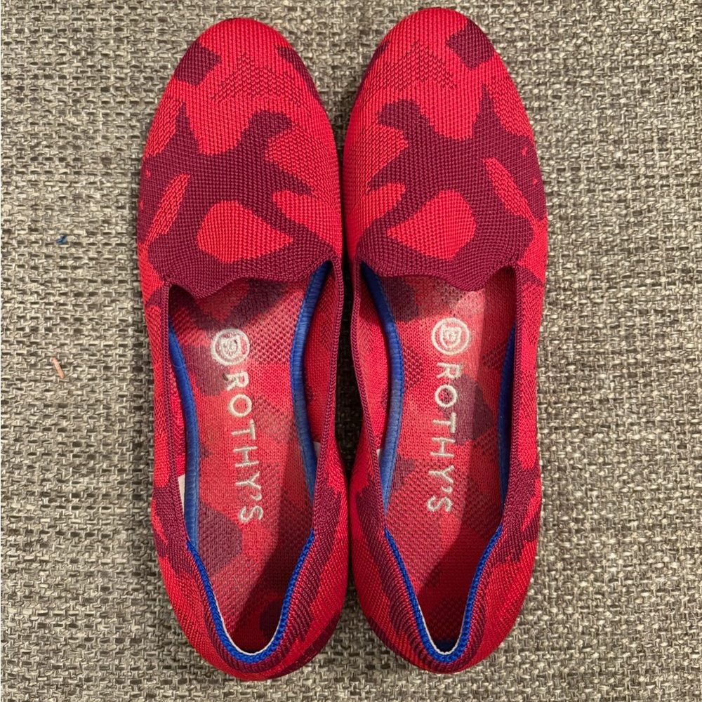 Rothy's Red and Black Camouflage Loafers